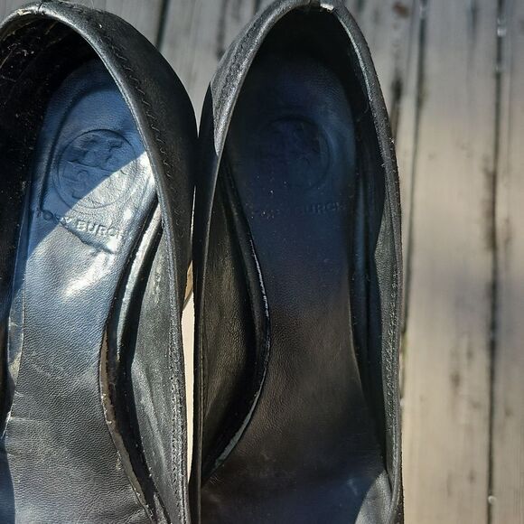 Tory Burch Black Suede Heels with Gold Logo & Block Heel - Project Heels - Picture 3 of 12